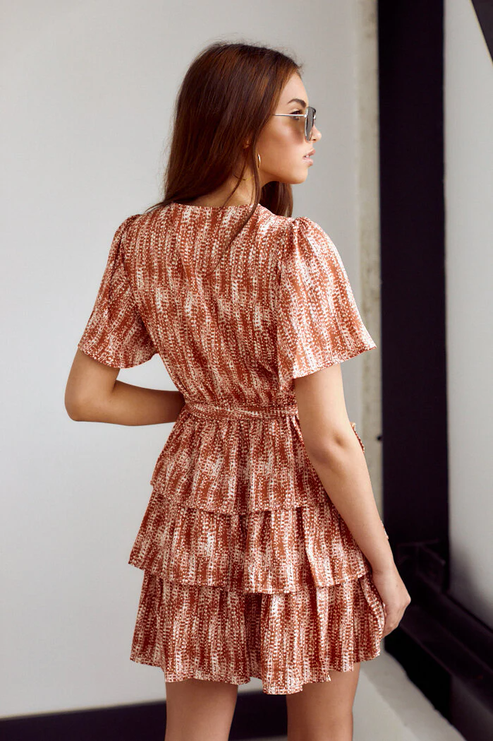 Decker Short Sleeve Printed Tiered Dress