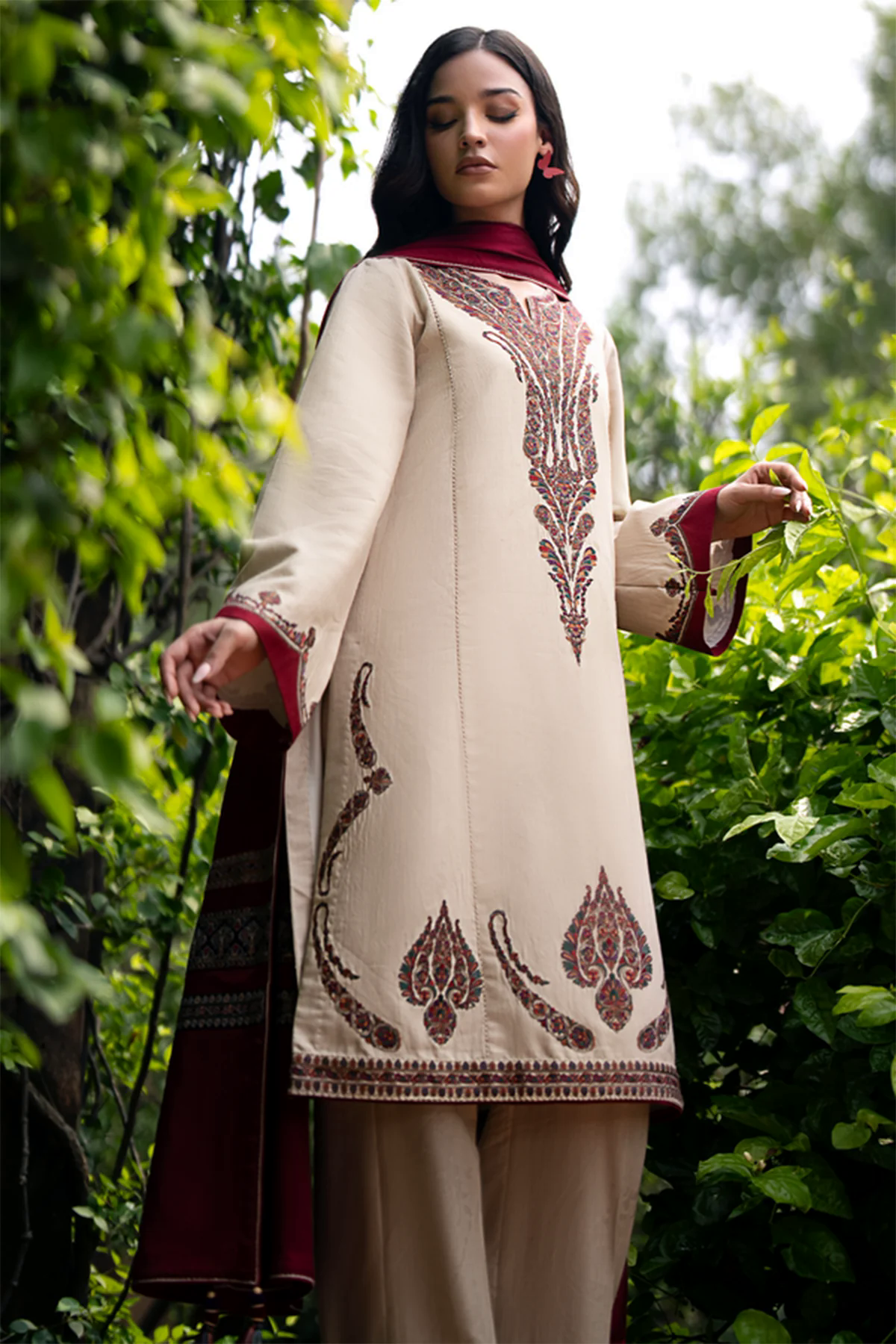 Embroidered Dhanak 3pc with Whool Shawal- GA1972