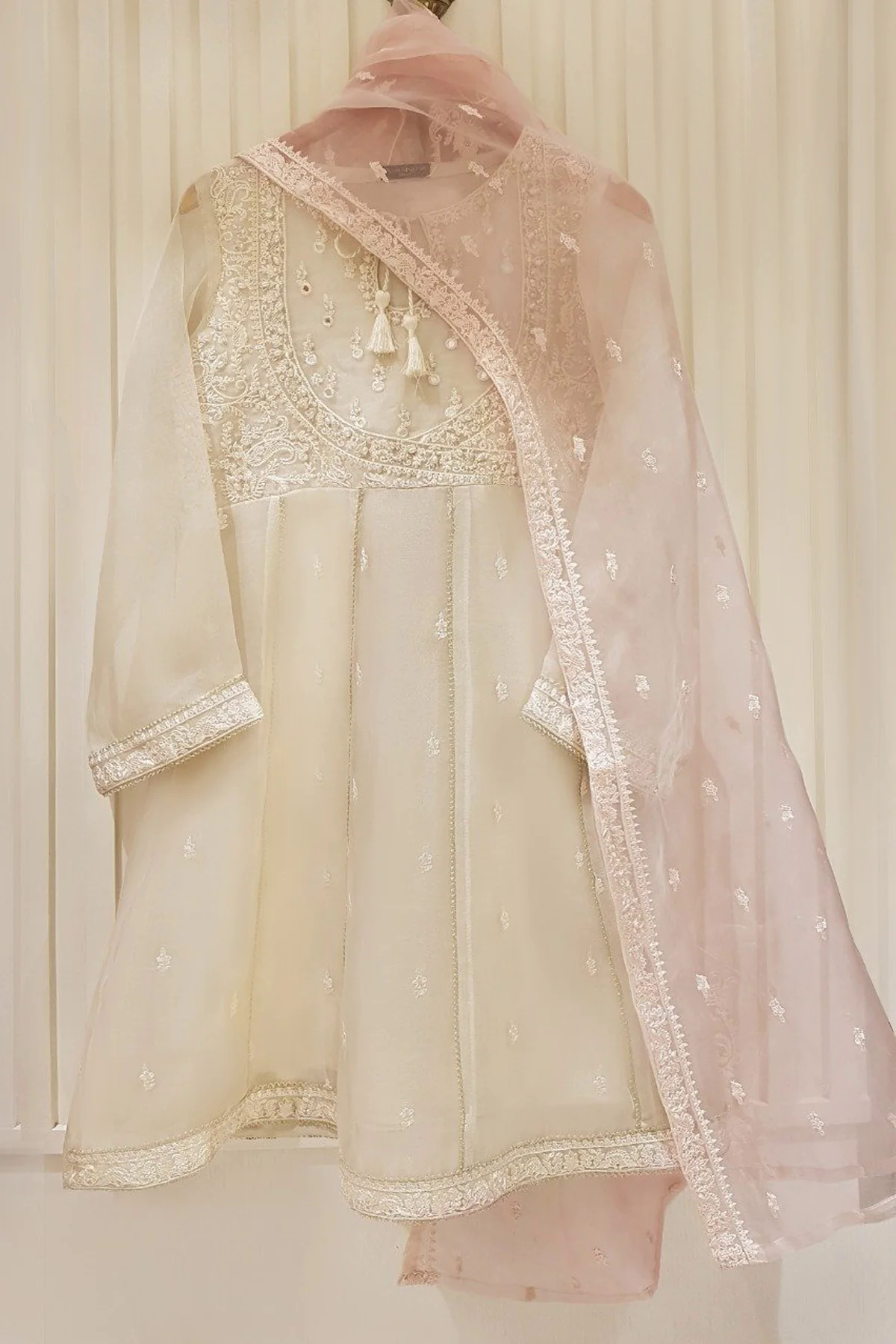 Heavy Embroidered  with Mirror organza dupatta-GA10194
