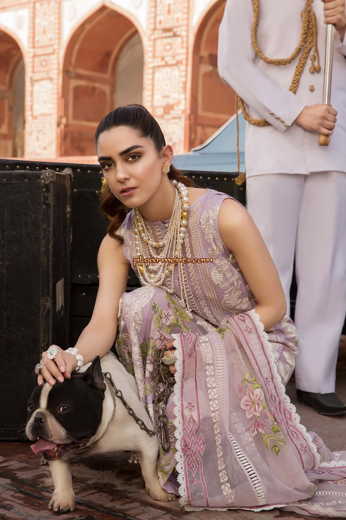 Crimson Purple Embroidered Lawn 3pc with Embroidered Slub Net dupatta-GA2019