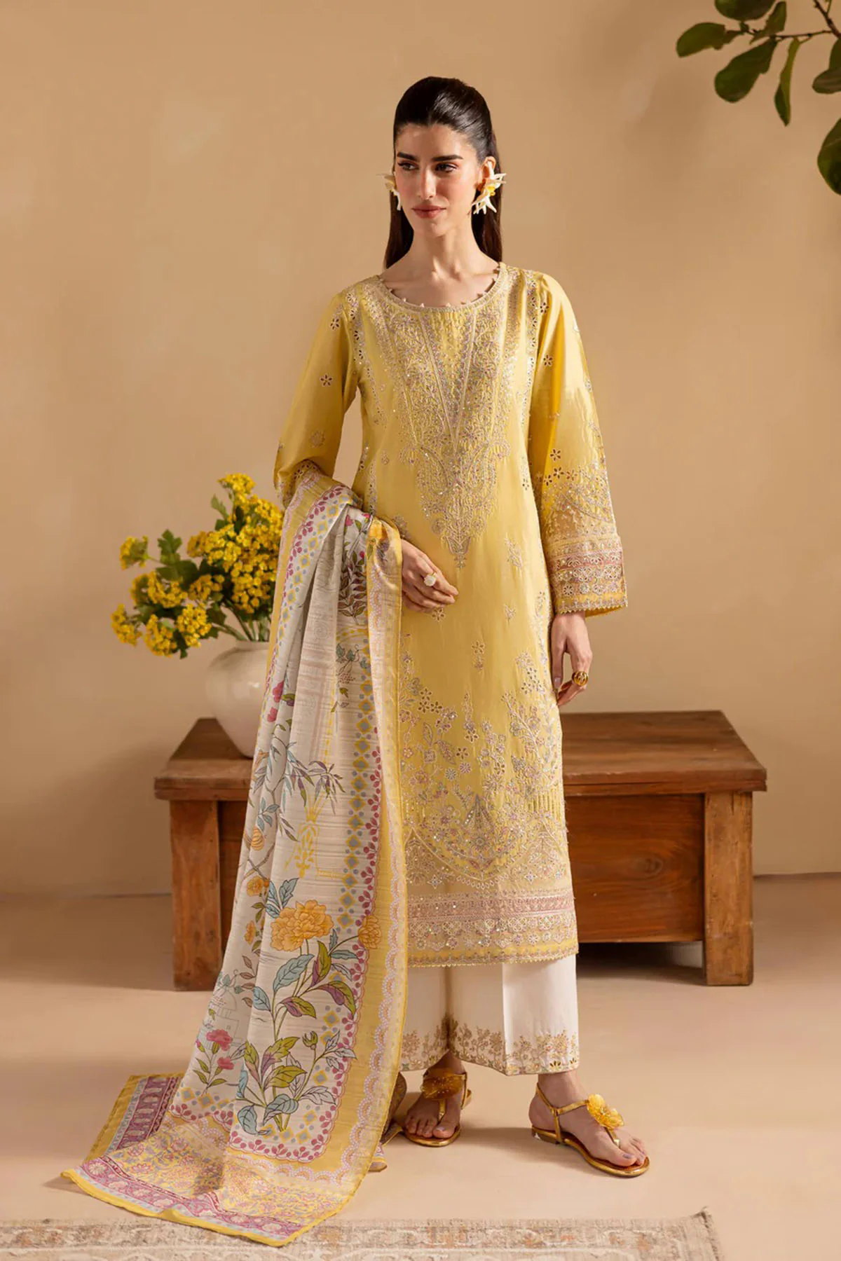 Batik 3PC Lawn Embroidered Shirt with Embroidered Organza Dupatta- GA2038