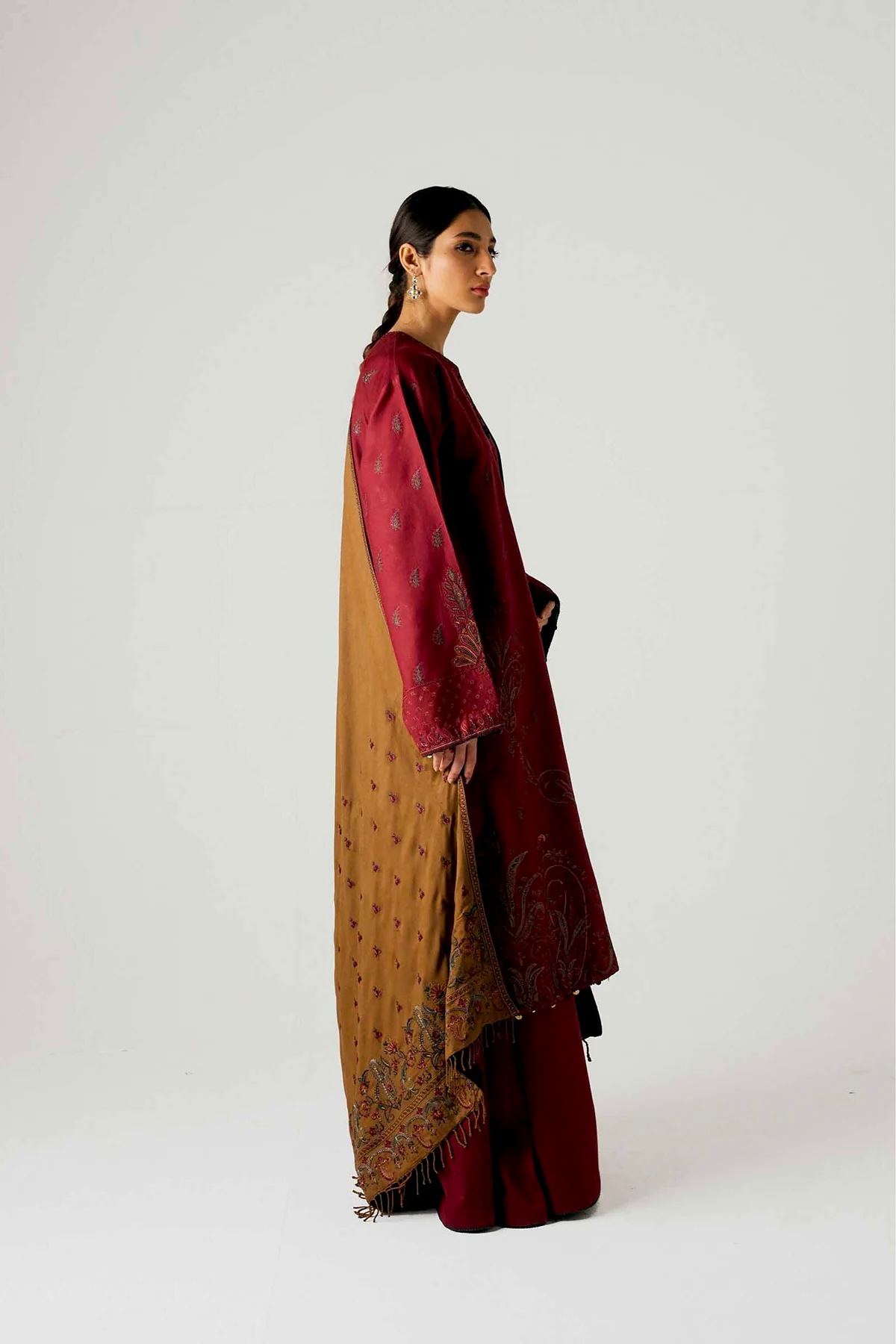 3PC Embroidered Dhanak with Printed Shawl - GA1797