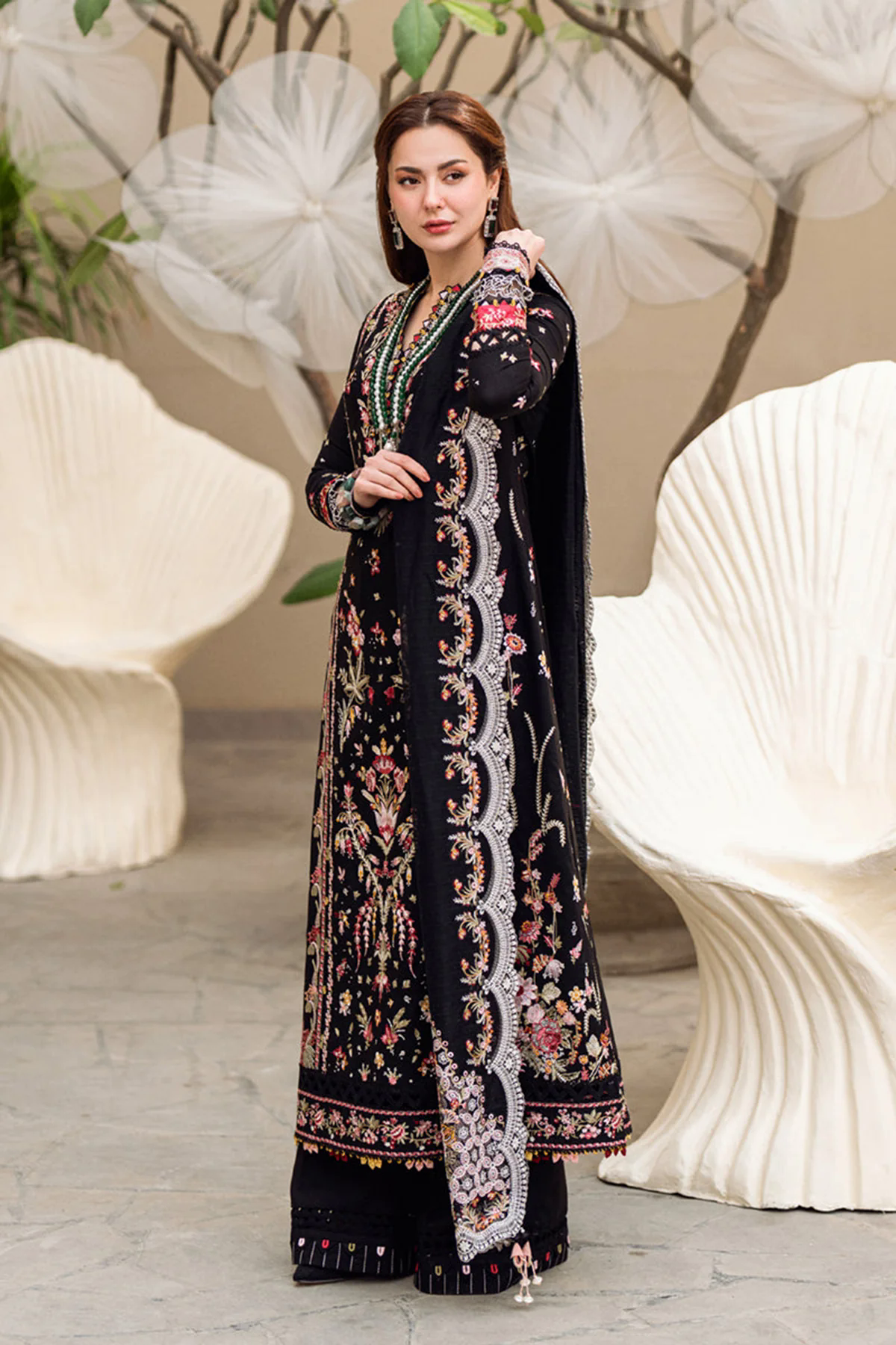 Embroidered Lawn 3pc with Embroidered Slub Net dupatta-GA2013