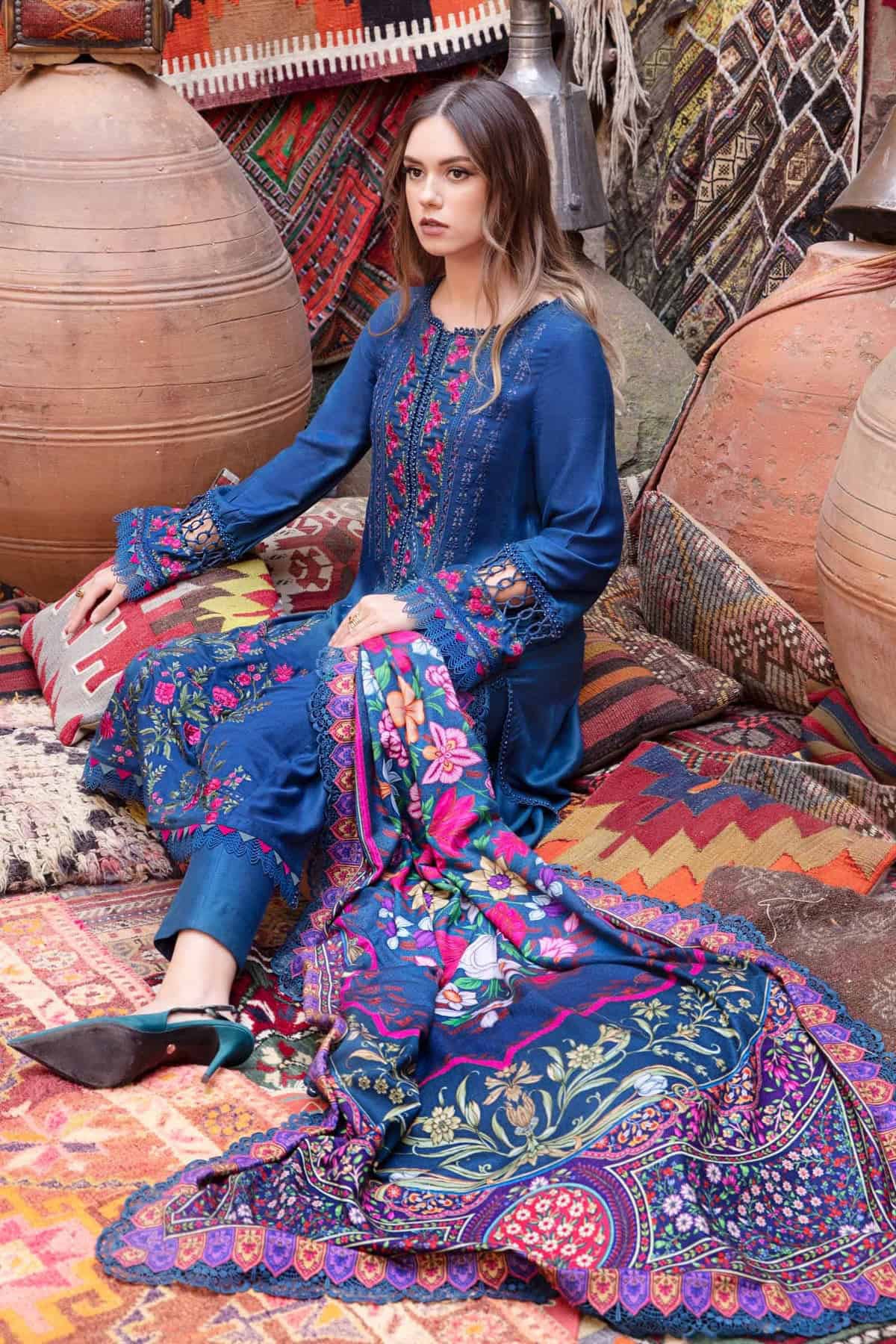 Embroidered Dhanak 3pc with Whool Shawal- GA1975 Embroidered Dhanak 3pc with Whool Shawal- GA1975