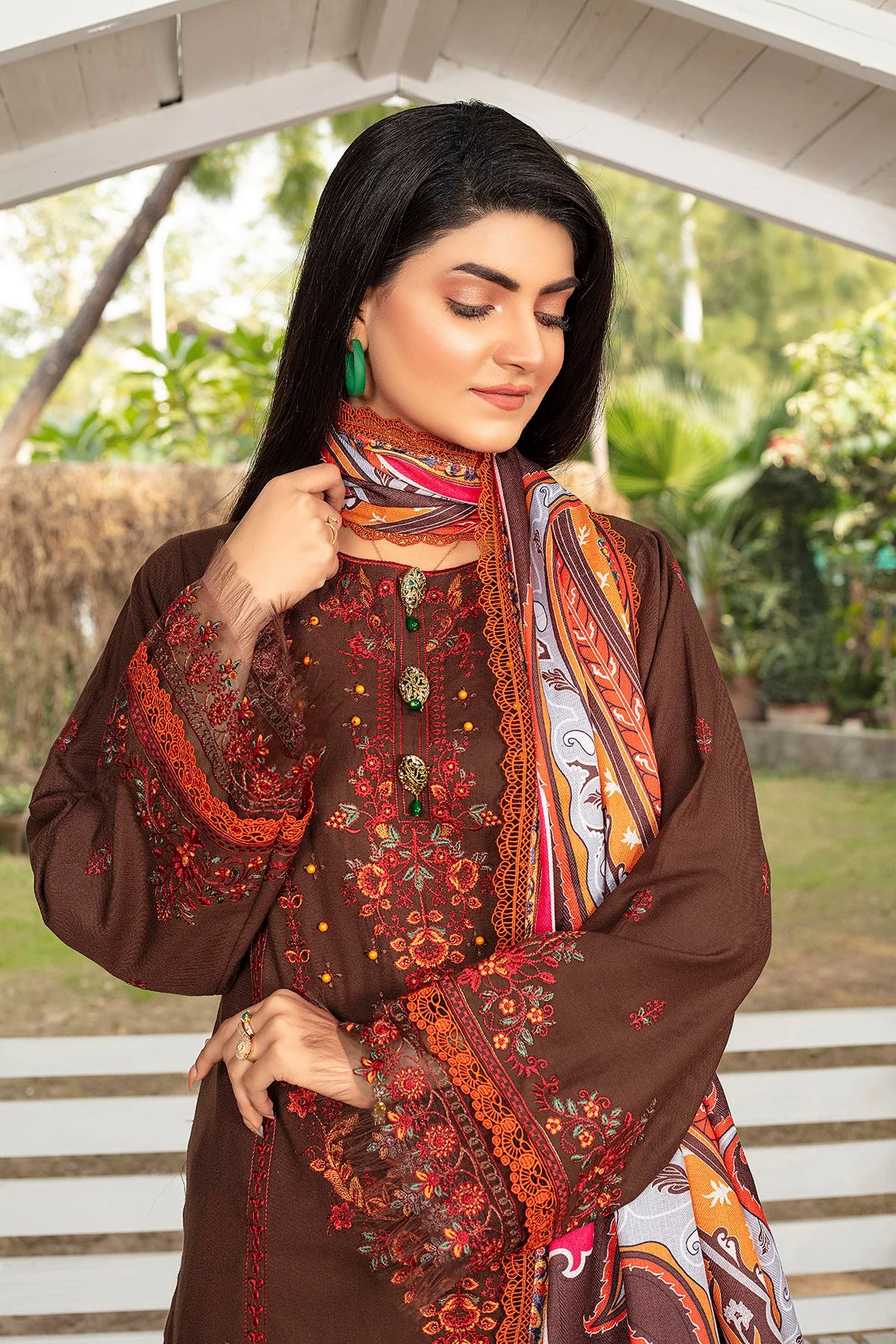 Embroidered Dhanak 3pc With Printed whool Shawal-GA1936