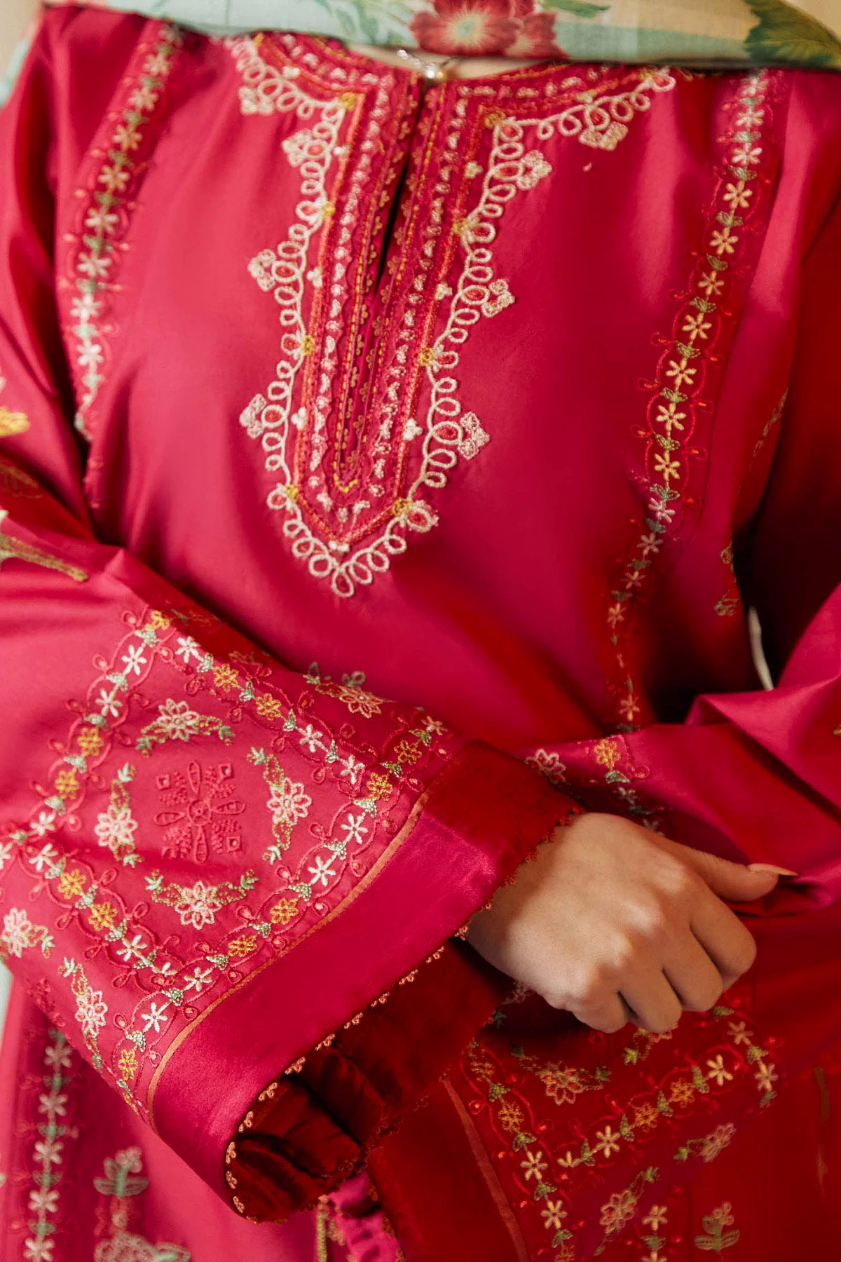 Embroidered Lawn 3pc with Printed Slub Net Dupatta- GA1904