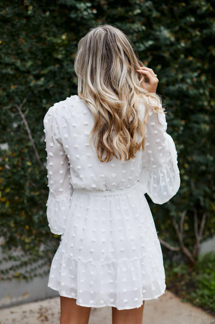 Crew Long Sleeve Pom Detail Dress