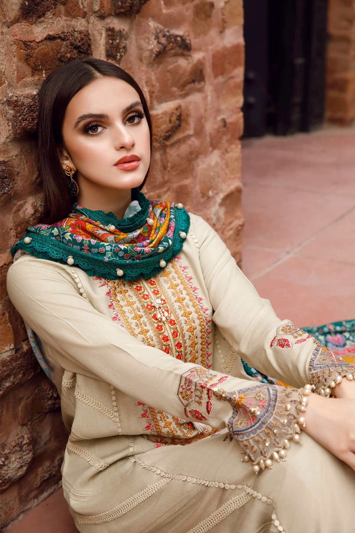 3PC Fully Embroidered Dhanak Suit - GA1610