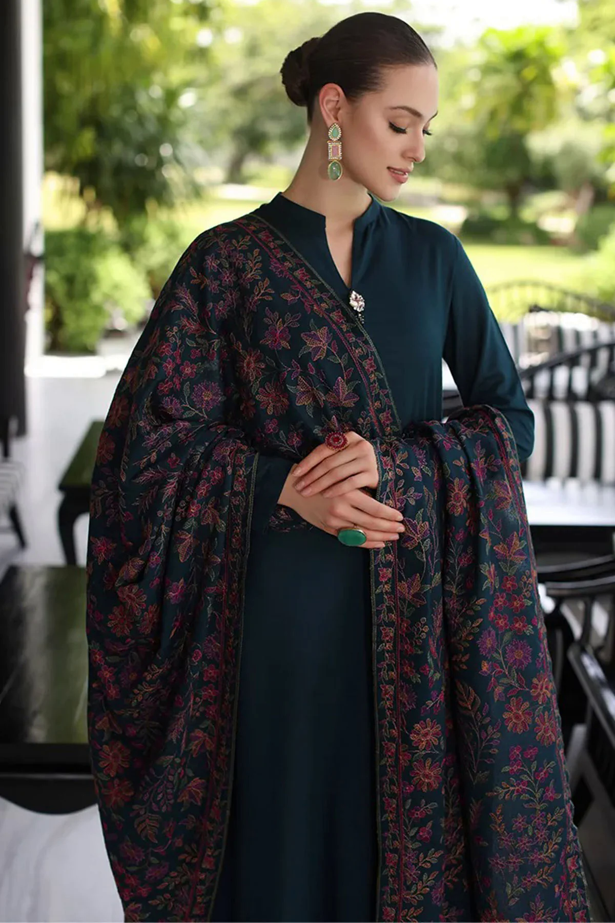 3PC Dhanak Suit with Heavy Embroidered Shawal -GA1983