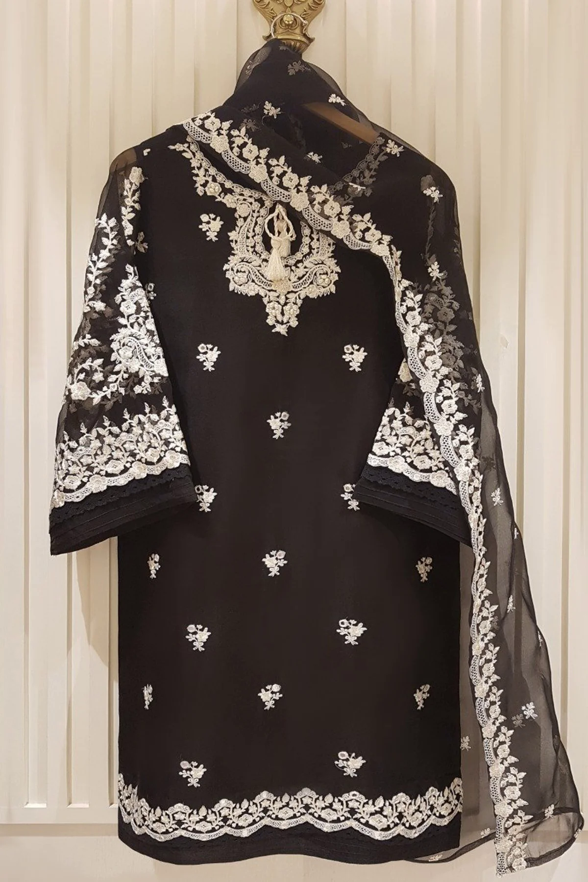 Heavy Embroidered  with pearl hand  work organza dupatta-GA10187