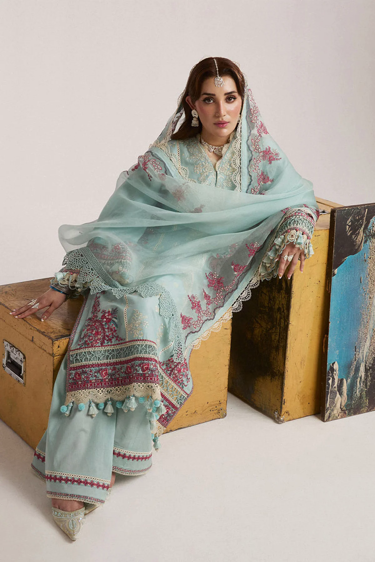 3PC Embroidered Lawn Suit with Embroidered Orgazna Dupatta -GA2027